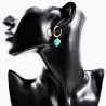 ∅18mm Oorringen met Turquoise Stenen - Verguld Stalen - Dames Oorbellen met Hart en Buis Hangers