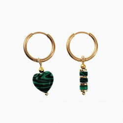 ∅18mm Oorringen met Hart en Buis Malachiet Hangers Verguld RVS