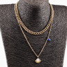 Dubbele Cubaanse Schakelketting met Twee Hangers  - Dames Verguld RVS