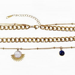 Dubbele Cubaanse Schakelketting met Twee Hangers  - Dames Verguld RVS