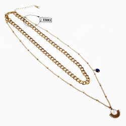 Dubbele Cubaanse Schakelketting met Twee Hangers  - Dames Verguld RVS