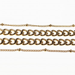 Dubbele Cubaanse Schakelketting met Twee Hangers  - Dames Verguld RVS