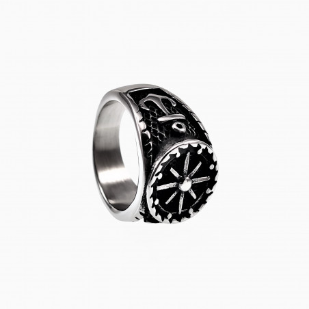 Ring Heren Kompas - Ankers Ontwerp Stalen Zilver Kleur Ronde Zegelring