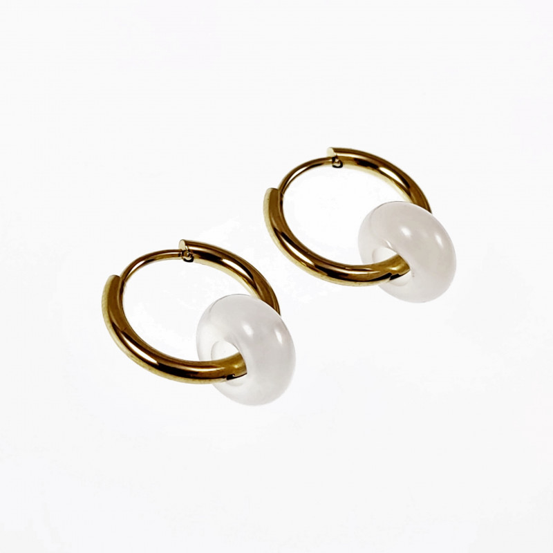 ∅18mm Oorringen met Donut Witte Agaatstenen Hangers Verguld RVS ∅18mm Oorringen met Donut Witte Agaatstenen Hangers Verguld RVS