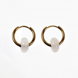 ∅18mm Oorringen met Donut Witte Agaatstenen Hangers Verguld RVS