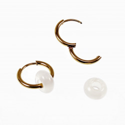∅18mm Oorringen met Donut Witte Agaatstenen Hangers Verguld RVS