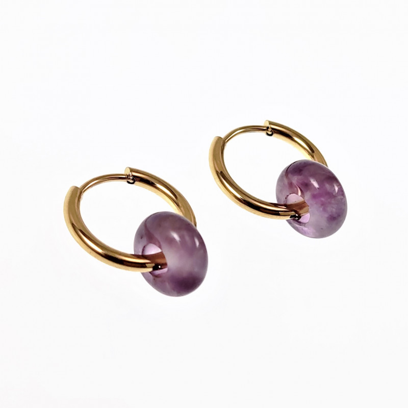 ∅18mm Oorringen met Donut Amethist stenen Hangers Verguld RVS ∅18mm Oorringen met Donut Amethist stenen Hangers Verguld RVS