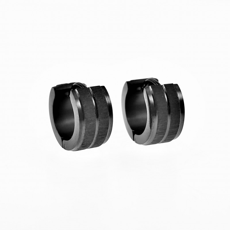 ∅13mm Brede Oorringen Unisex - Zwarte PVD-Coating RVS - Oorbellen met Geborsteld Design