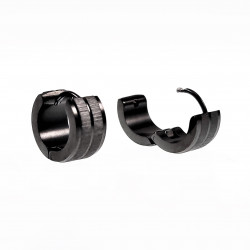 ∅13mm Brede Oorringen Unisex - Zwarte PVD-Coating RVS - Oorbellen met Geborsteld Design