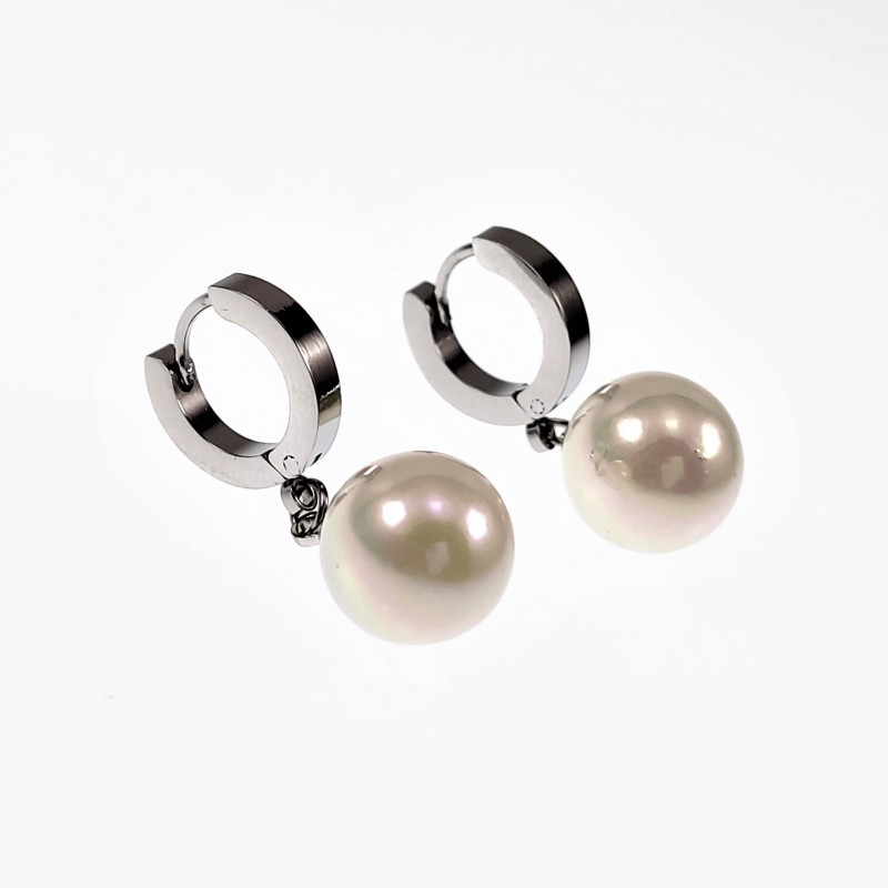 Oorbellen Dames - Hangend RVS - Oorringen met Parel - Wit Oorbellen Dames - Hangend RVS - Oorringen met Parel - Wit