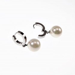 Oorbellen Dames - Hangend RVS - Oorringen met Parel - Wit
