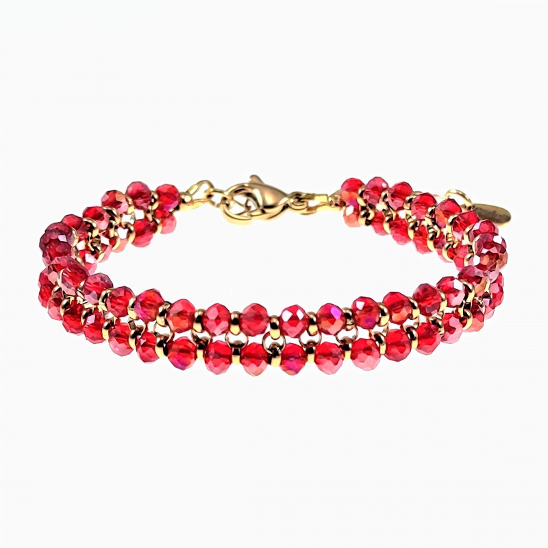 Dubbele Armband Dames RVS Gefacetteerde Kristallen Rood Verstelbaar Dubbele Armband Dames RVS Gefacetteerde Kristallen Rood Verstelbaar