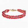Dubbele Armband Dames RVS Gefacetteerde Kristallen Rood Verstelbaar