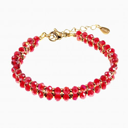 Dubbele Armband Dames RVS Gefacetteerde Kristallen Rood Verstelbaar
