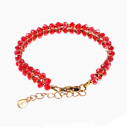 Dubbele Armband Dames RVS Gefacetteerde Kristallen Rood Verstelbaar