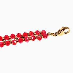 Dubbele Armband Dames RVS Gefacetteerde Kristallen Rood Verstelbaar