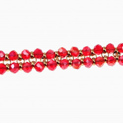 Dubbele Armband Dames RVS Gefacetteerde Kristallen Rood Verstelbaar