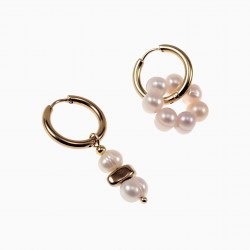 Oorringen met Zoetwaterparels Hanger - Wit - Creme - Verguld RVS Dames