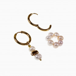 Oorringen met Zoetwaterparels Hanger - Wit - Creme - Verguld RVS Dames