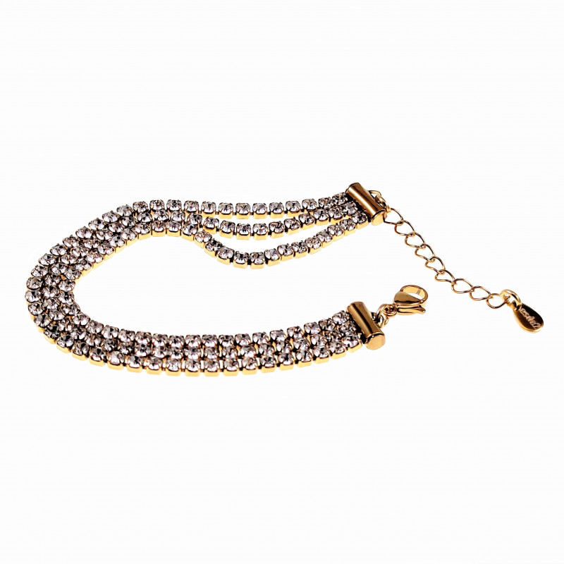 Driedubbele Armband met Zirkonia Dames Verguld RVS Verstelbaar Driedubbele Armband met Zirkonia Dames Verguld RVS Verstelbaar