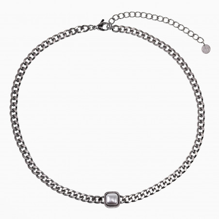 Cubaanse ketting met Witte Parel Dames 14k Wit Goud Plated RVS