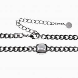 Cubaanse ketting met Witte Parel Dames 14k Wit Goud Plated RVS