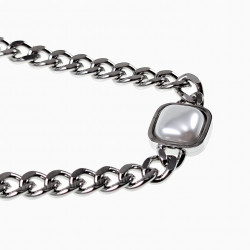 Cubaanse ketting met Witte Parel Dames 14k Wit Goud Plated RVS