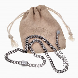 Cubaanse ketting met Witte Parel Dames 14k Wit Goud Plated RVS