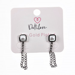Oorbellen met Cubaanse Ketting en Witte Parel 14k Wit Goud Plated RVS