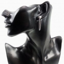 Oorbellen met Cubaanse Ketting en Witte Parel 14k Wit Goud Plated RVS
