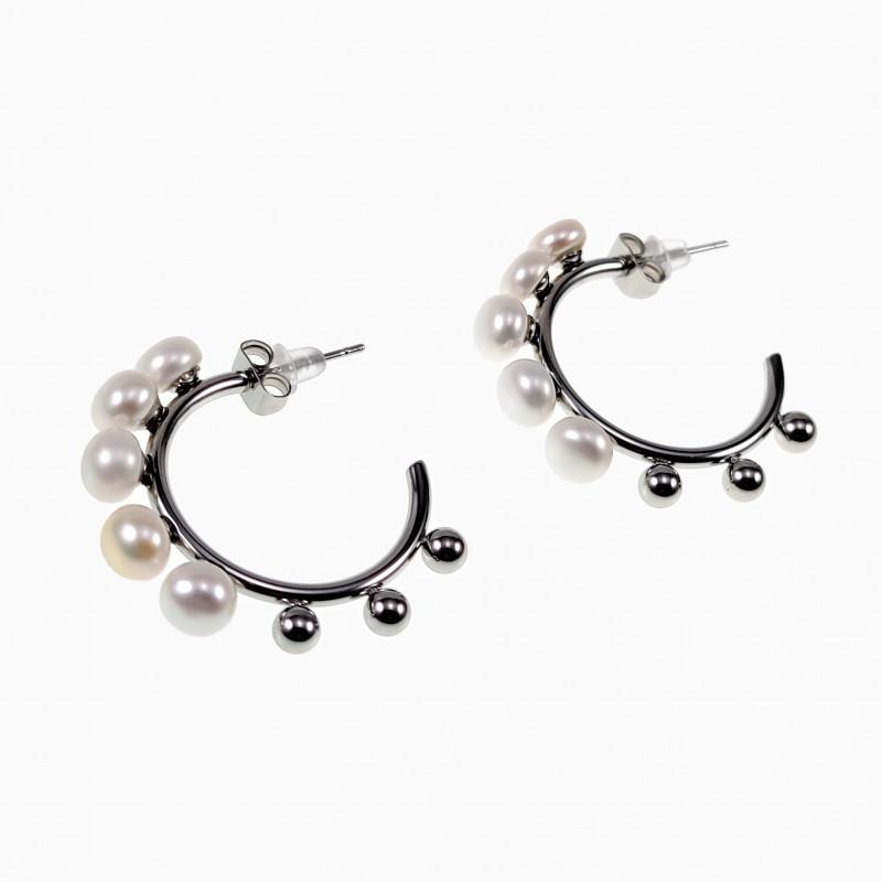 Dottilove Open Oorringen Dames - RVS Plated - Oorbellen met Witte Parel