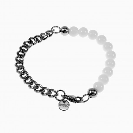 Witte Agaat Kralen Armband Heren RVS Cubaanse Schakelarmband