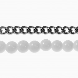 Witte Agaat Kralen Armband Heren RVS Cubaanse Schakelarmband