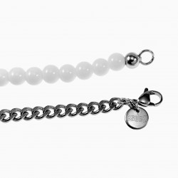 Witte Agaat Kralen Armband Heren RVS Cubaanse Schakelarmband