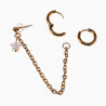 Driedelige Oorbellen Dames - Verguld Roestvrij staal - ∅14mm Oorringen - Ball Earring met Ketting - Witte Schelp Ster Hanger