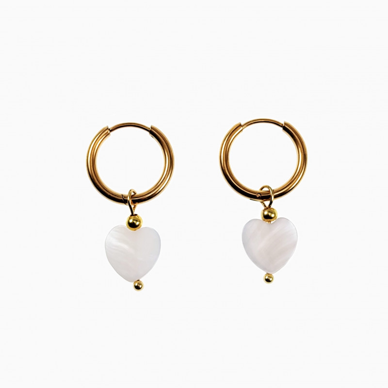∅16mm Oorringen met Hart Hanger Dames Verguld RVS Witte Parelmoer ∅16mm Oorringen met Hart Hanger Dames Verguld RVS Witte Parelmoer