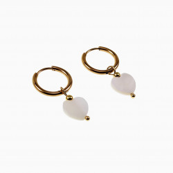 ∅16mm Oorringen met Hart Hanger Dames Verguld RVS Witte Parelmoer