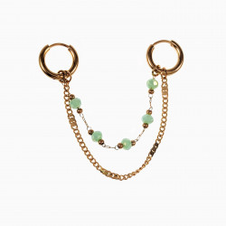 Dottilove Oorbellen Dames - RVS Gold Plated - Ø12mm Oorringen met Twee Ketting - Mintgroen Kristallen