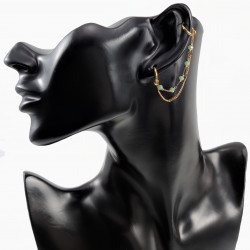 Dottilove Oorbellen Dames - RVS Gold Plated - Ø12mm Oorringen met Twee Ketting - Mintgroen Kristallen