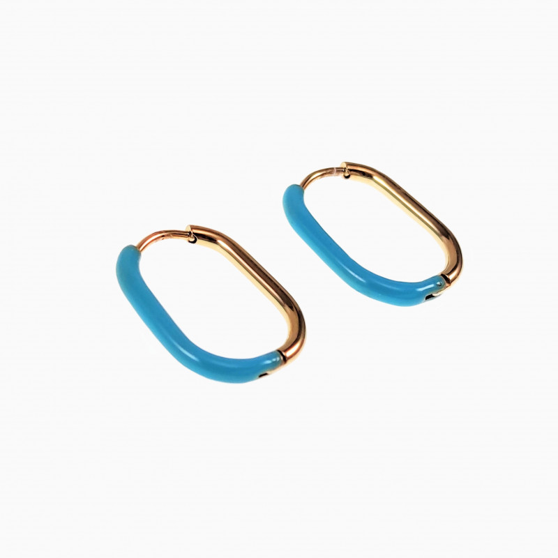 U-vormige Oorringen met Turkooisblauwe Emaille - 14K Goud Plated RVS U-vormige Oorringen met Turkooisblauwe Emaille - 14K Goud Plated RVS