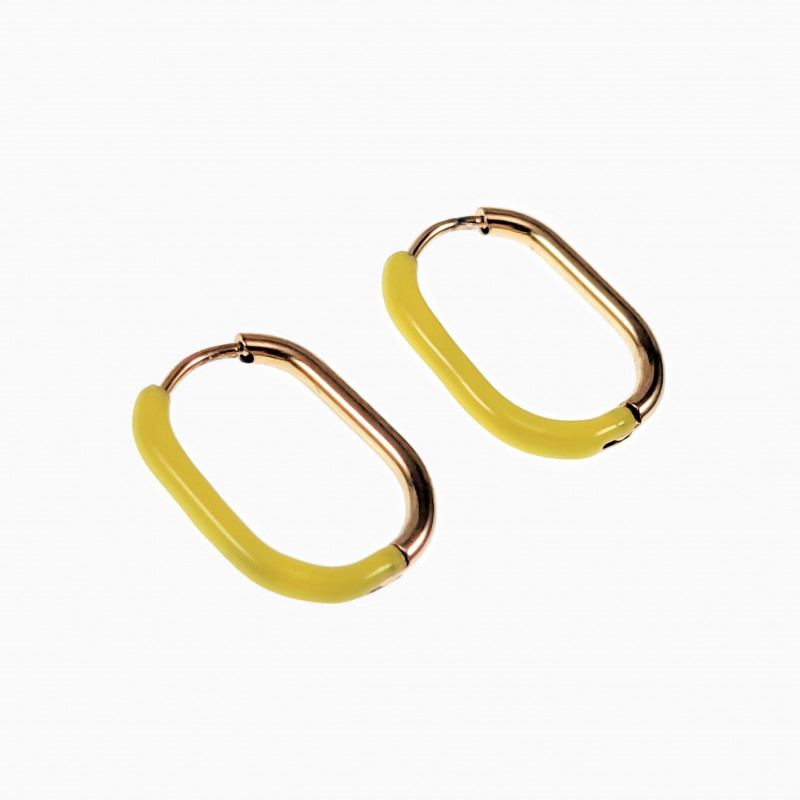 U-vormige Oorringen met Gele Emaille - 14K Goud Plated RVS U-vormige Oorringen met Gele Emaille - 14K Goud Plated RVS