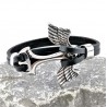 Zwart Leren Armband met RVS Adelaarsvleugels Anker