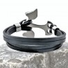 Zwart Leren Armband met RVS Adelaarsvleugels Anker