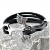 Zwart Leren Armband met RVS Adelaarsvleugels Anker