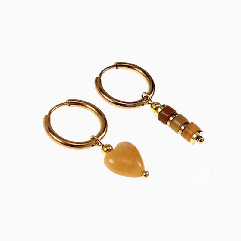 ∅16mm Oorringen met Natuurlijke Gele Jadesteen Hangers Verguld RVS ∅16mm Oorringen met Natuurlijke Gele Jadesteen Hangers Verguld RVS