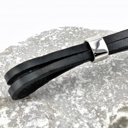 Zwart Leren Armband met RVS Adelaarsvleugels Anker