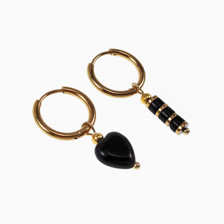 ∅16mm Oorringen met Natuurlijke Zwarte Agaatsteen Hangers Verguld RVS