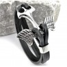 Zwart Leren Armband met RVS Adelaarsvleugels Anker