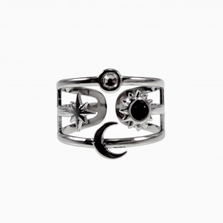 Brede Ring Dames RVS - Verstelbaar - Ring met Zon - Maan - Ster
