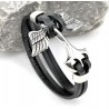 Zwart Leren Armband met RVS Adelaarsvleugels Anker